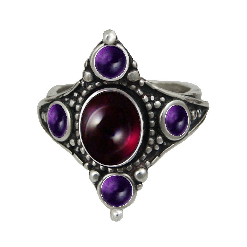 Sterling Silver Renaissance Queen's Ring With Garnet And Amethyst Size 9